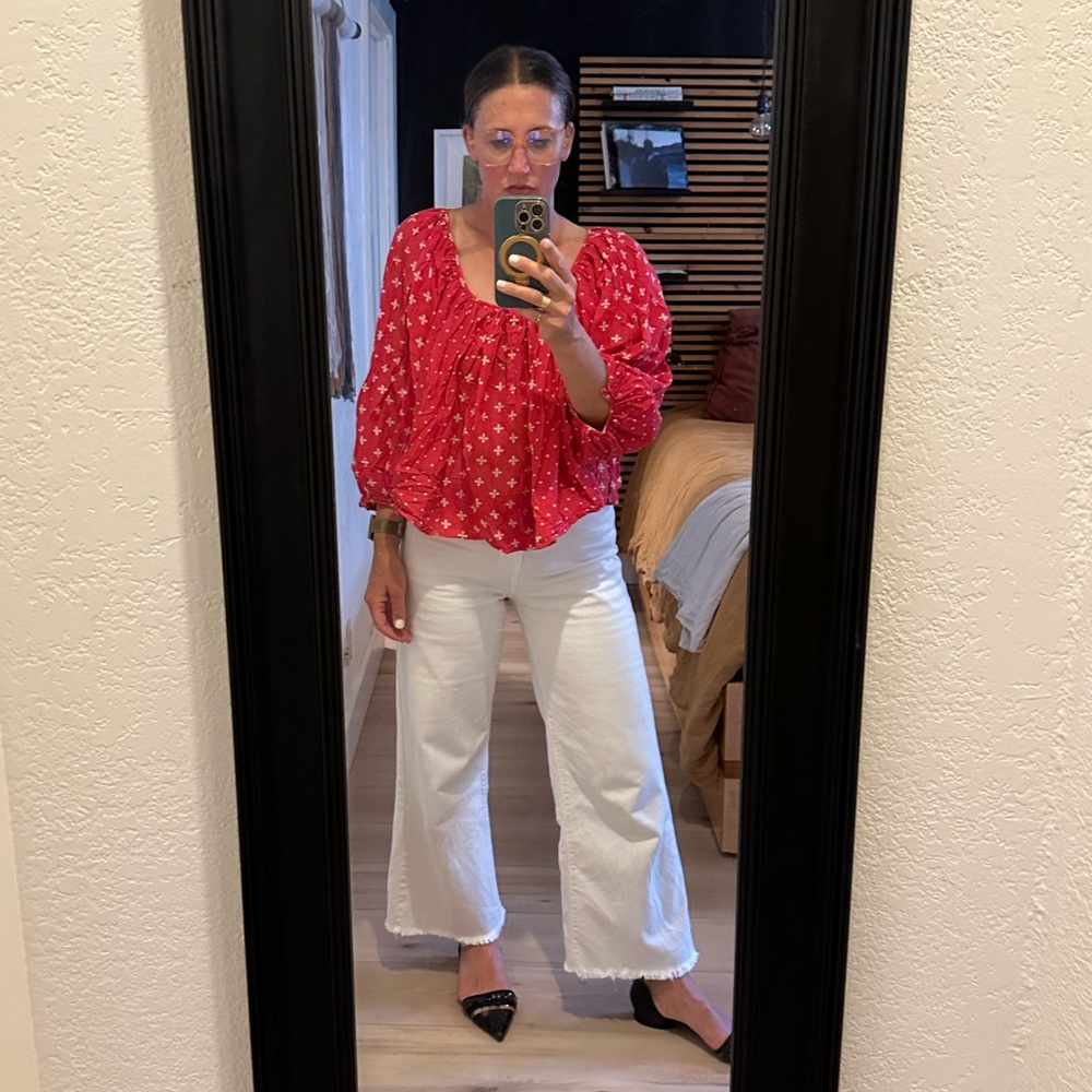 Anthropologie Puffy Sleeve Red Blouse